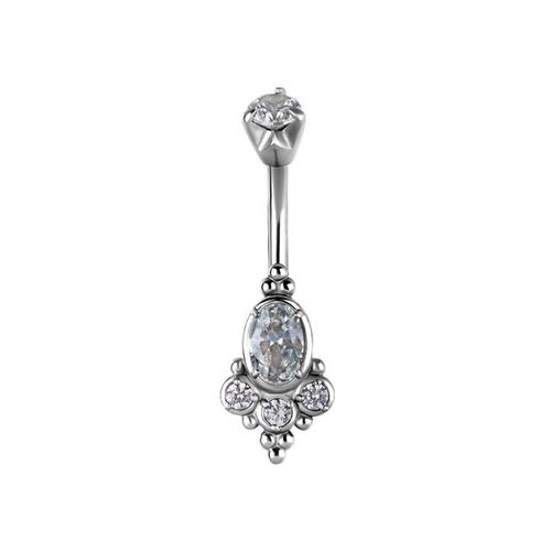 Surgical Steel Belly Ring - Cubic Zirconia Oval Cluster