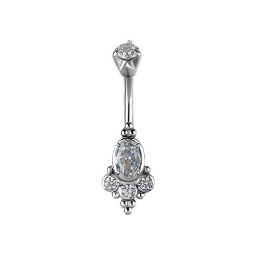Surgical Steel Belly Bar - Cubic Zirconia Oval Cluster