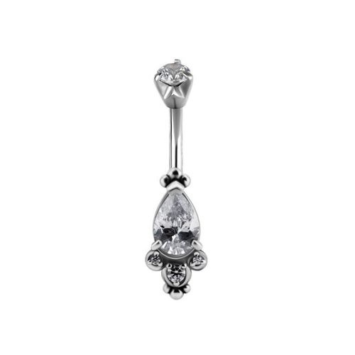 Surgical Steel Belly Bar - Cubic Zirconia Pear Cluster