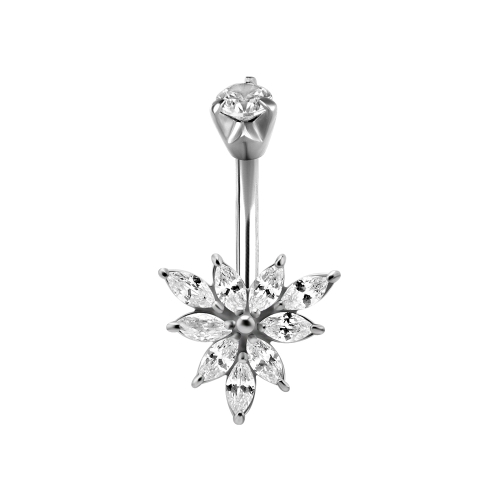 Surgical Steel Belly Ring - Cubic Zirconia Marquise