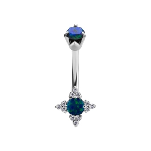 Surgical Steel Double Jewelled Belly Ring - Lab Created Opal 