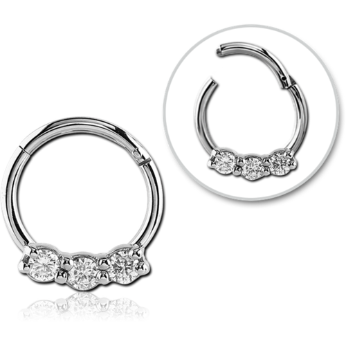 Surgical Steel Septum Ring - Crystal Trio 16 Gauge - 6mm