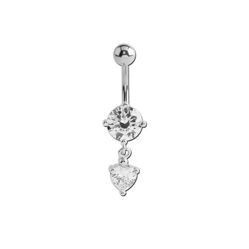 Surgical Steel Belly Bar - Heart Shaped and Round Gem