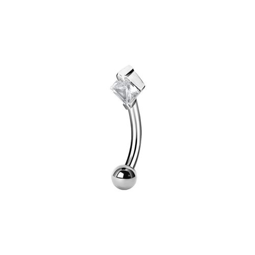 Surgical Steel Eyebrow Bar - Square Cubic Zirconia 16 Gauge - 8mm