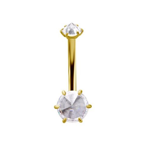 Gold Steel Internal Thread Double Jewelled Belly Ring Pointed Premium Zirconia