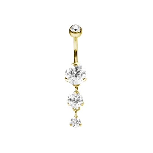 Gold Steel Belly Ring - Round Cubic Zirconia