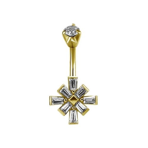 Gold Steel Belly Ring - Cubic Zirconia Star Burst