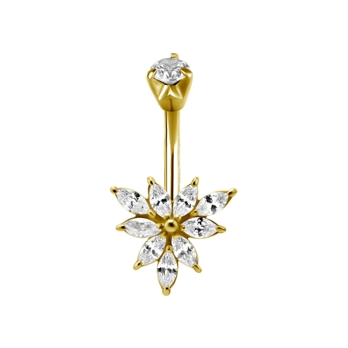 Gold Steel Belly Ring - Cubic Zirconia Marquise