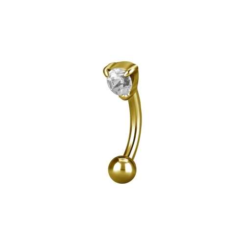 Gold Steel Eyebrow Bar - Round Cubic Zirconia