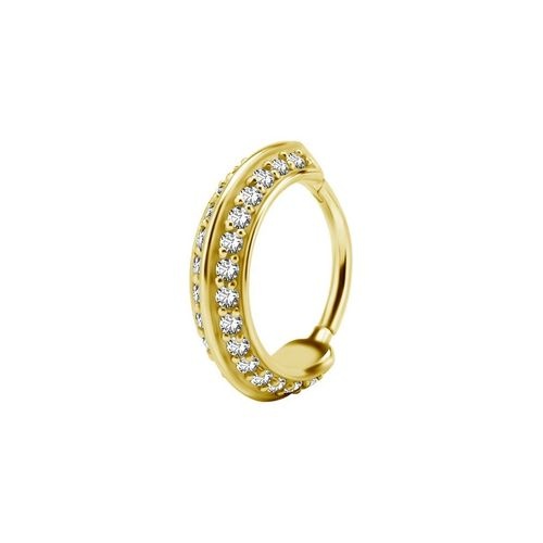 Gold Steel Conch Ring - Double Row Cubic Zirconia 16 Gauge - 12mm