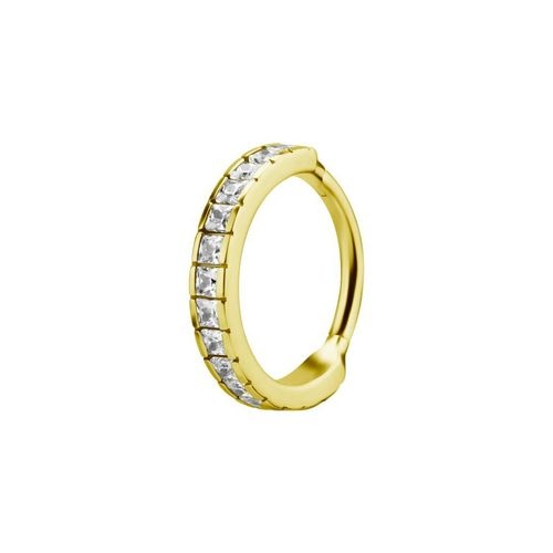 Gold Steel Hinged Ring for Conch - Square Cubic Zirconia 16 Gauge - 12mm