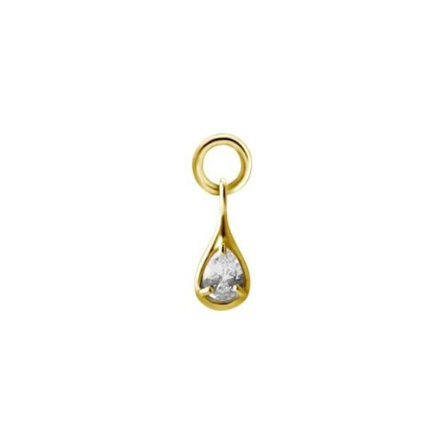 Gold Steel Tear Drop Jewellery Charm - Cubic Zirconia