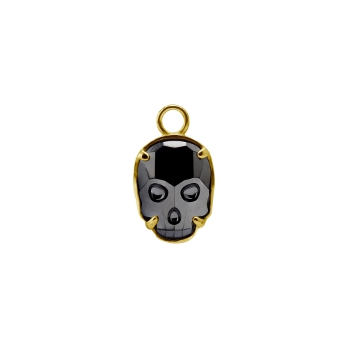 Gold Steel Skull Jewellery Charm - Black Crystal