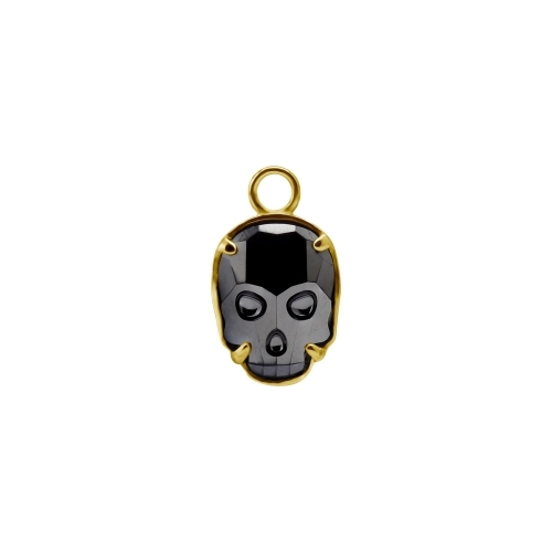 Gold Steel Skull Charm - Black Crystal