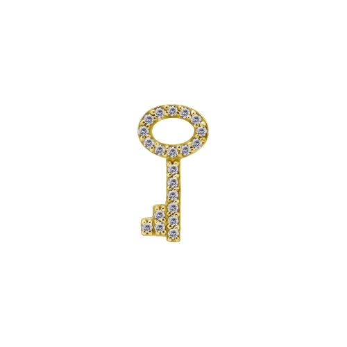 Gold Steel Key Jewellery Charm - Cubic Zirconia