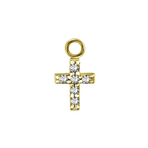 Gold Steel Cross Jewellery Charm - Cubic Zirconia