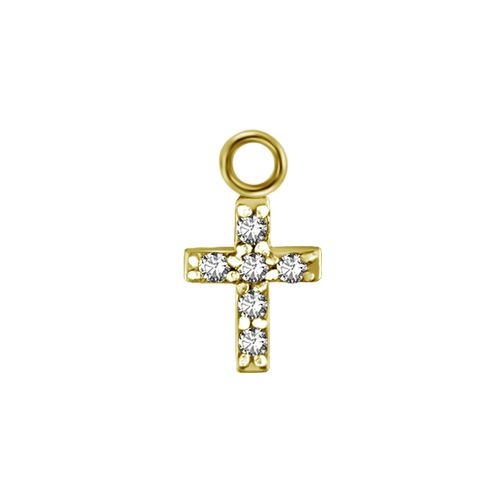 Gold Steel Cross Charm - Cubic Zirconia