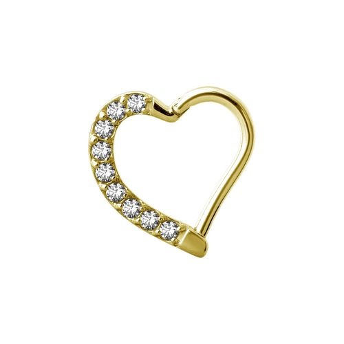 Gold Steel Heart Daith Ring - Premium Zirconia