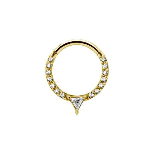 Gold Steel Septum Ring  with Premium Zirconia Front Facing - Triangle