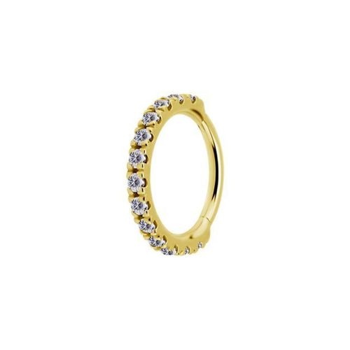 Gold Steel Hinged Clicker Ring - Premium Zirconia Square Design