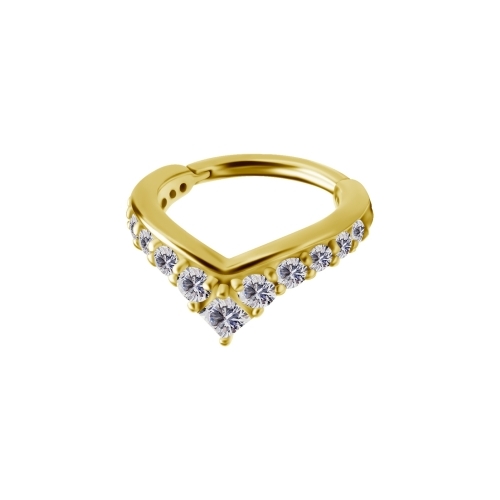Gold Steel Hinged Ring  - Premium Zirconia Front Facing V shape