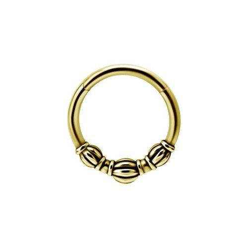 Gold Steel Hinged Ring - Vintage Beaded Design