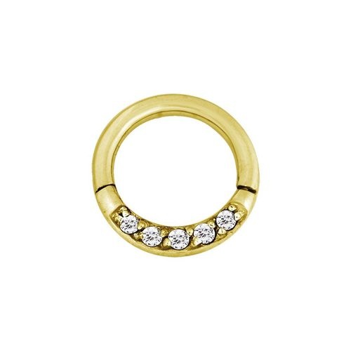 Gold Steel Septum Ring - Front Facing Cubic Zirconia 16 Gauge - 8mm