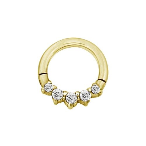 Gold Steel Septum Ring - Front Facing Crown Cubic Zirconia 16 Gauge - 8mm