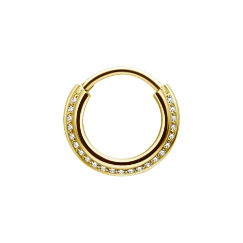 Gold Steel Hinged Clicker Ring - Triple Slanted Cubic Zirconia 