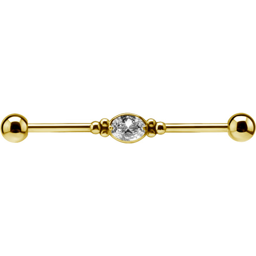 Gold Steel Industrial Bar - Cubic Zirconia Oval
