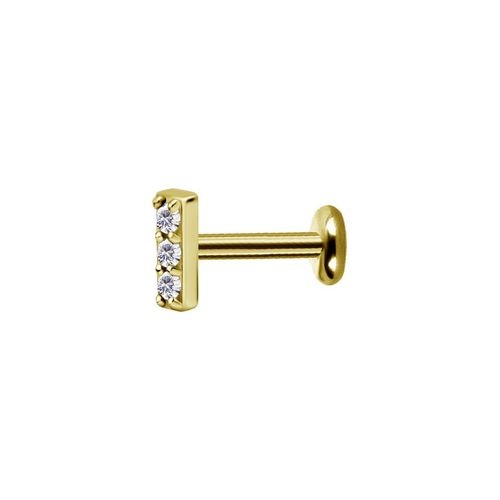 Gold Steel Internal Thread Labret - Premium Zirconia Rectangle 16 Gauge