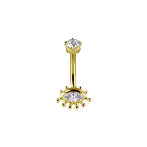 Gold Steel Internal Thread Rook Bar - Premium Zirconia Eye 16 Gauge - 7mm