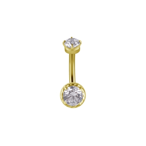 Gold Steel Internal Thread Rook Bar - Premium Zirconia Round 16 Gauge - 7mm