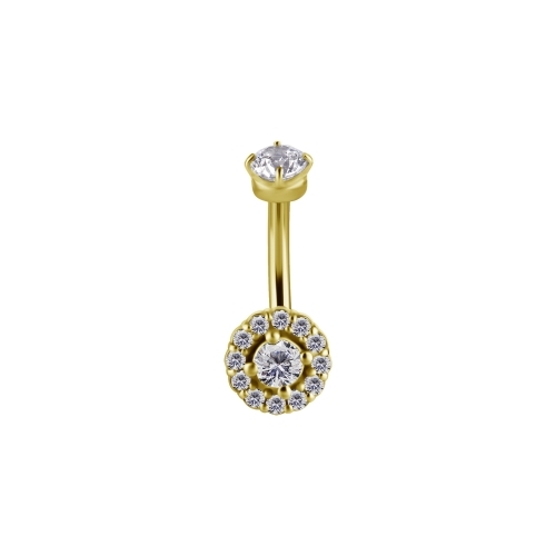 Gold Steel Internal Thread Rook Bar - Premium Zirconia Halo 16 Gauge - 7mm