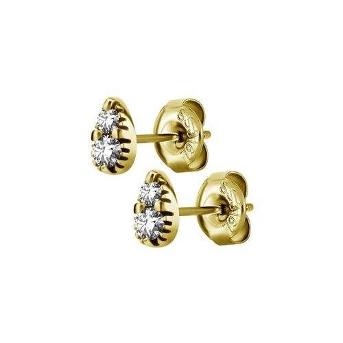 Gold Steel Ear Studs - Cubic Zirconia Pear