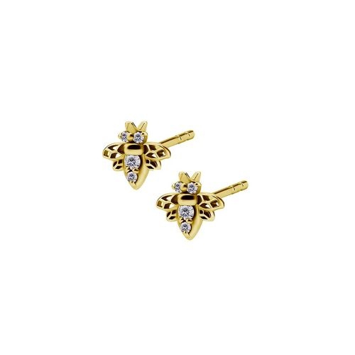 Gold Steel Ear Studs - Cubic Zirconia Bee