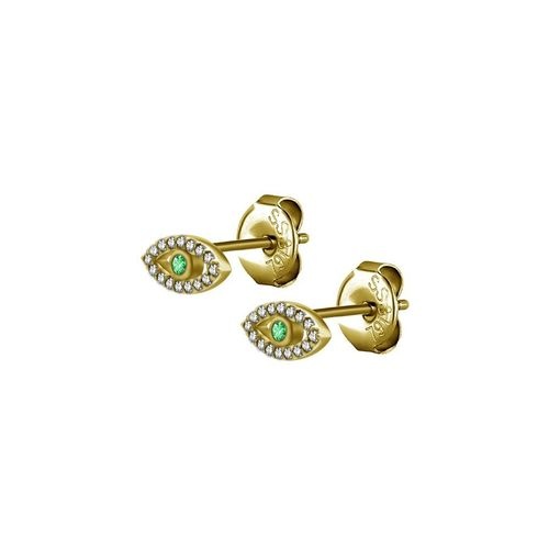 Gold Steel Ear Studs - Cubic Zirconia Evil Eye