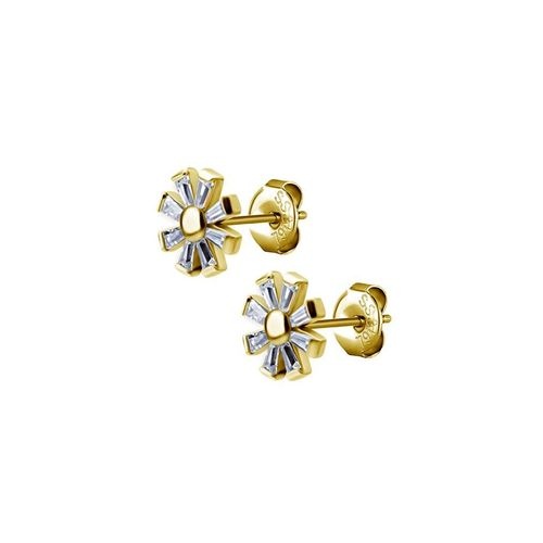 Gold Steel Ear Studs - Cubic Zirconia Flower