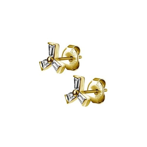 Gold Steel Ear Studs - Cubic Zirconia Windmill
