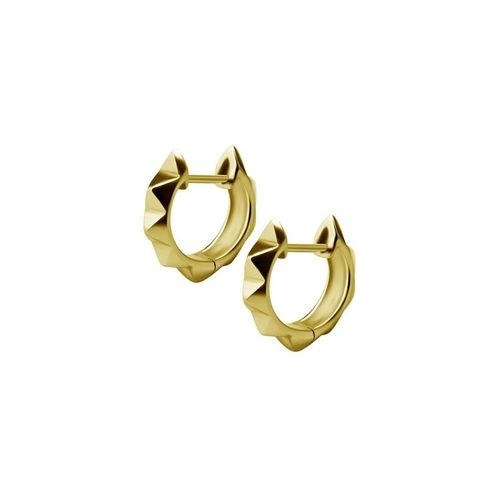 Gold Steel Hoop Earrings - Pyramid Design