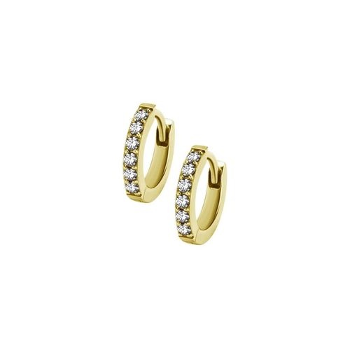 Gold Steel Hoop Earrings - Cubic Zirconia 20 Gauge - 7mm
