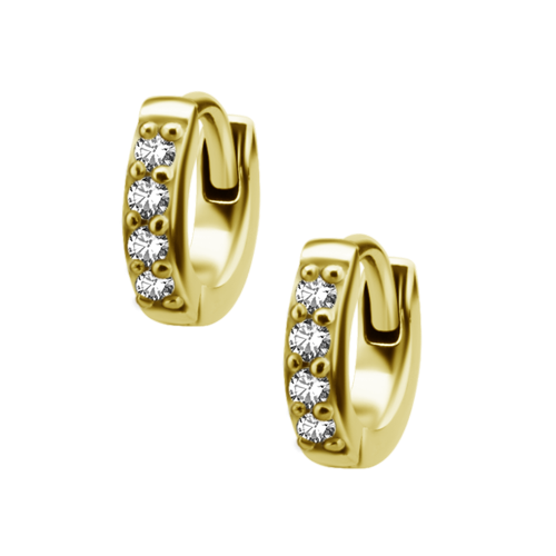 Gold Steel Hoop Earrings - Cubic Zirconia 20 Gauge - 5mm