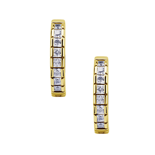 Gold Steel Hoop Earrings - Square Cubic Zirconia 20 Gauge - 10mm