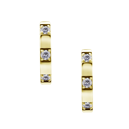 Gold Steel Huggies Hoop Earrings - Channel Set Cubic Zirconia 20 Gauge - 10mm