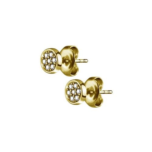 Gold Steel Ear Studs - Cubic Zirconia Round Pave