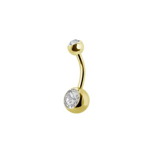 Gold Steel Double Jewelled Belly Ring