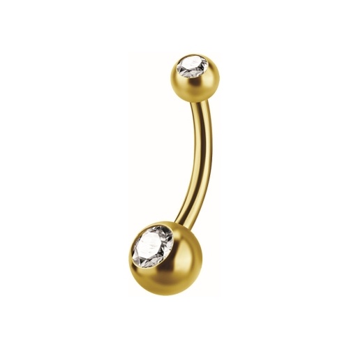 Gold Steel Double Jewelled Belly Ring 14 Gauge  -6mm Ball