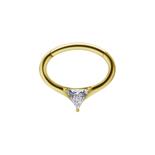 Gold Steel Septum Ring - Triangle Cubic Zirconia