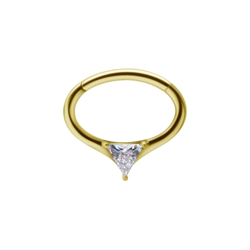 Gold Steel Hinged Clicker Ring - Triangle Cubic Zirconia