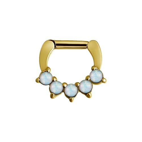 Gold Steel Hinged Clicker Ring - Lab Created Opal
